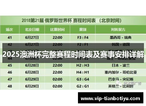 2025澳洲杯完整赛程时间表及赛事安排详解